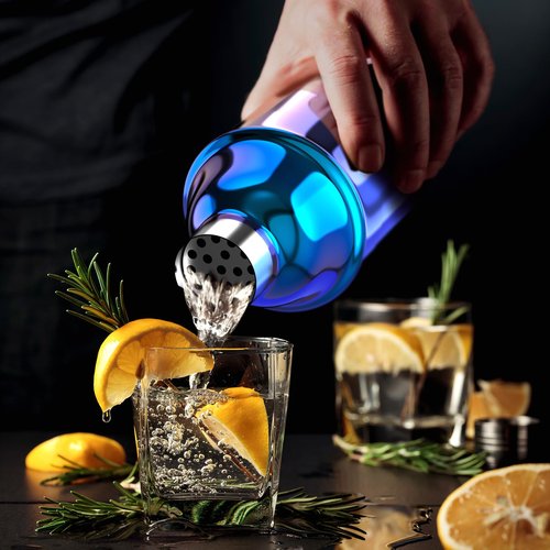 IOV Cocktail Shaker Bar Set, 24oz Martini Shaker with Built-in Strainer, Bar Tool Kit with Recipes Booklet, Professional Stainless Steel Large Bartender Drink Shaker Margarita Alcohol Mixer-Rainbow