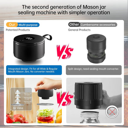 Skiennix Electric Mason Jar Vacuum Sealer Kit - 3-in-1 Handheld Automatic Food Saver | Ideal for Canning Jams, Pickles & Dry Foods | Black
