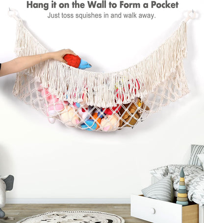 Skiennix Stuffed Animal Hammock - Extra Large 56'' Storage Net for Toys - Cream White