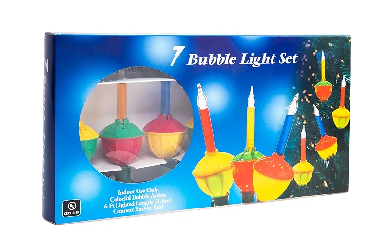 Bubble Light String 7 Bulbs, 7 ft, Candelabra Base, Multicolor Holiday Tree Lights
