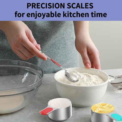 Skiennix Magnetic Measuring Cups & Spoons Set - 5 Stainless Steel Cups & 7 Magnetic Spoons