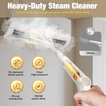 Newbealer Handheld Steamer - Multi-Purpose Steam Cleaner with 12-Piece Accessory Kit | Stainless Steel Boiler, Max 5 Bar Pressure
