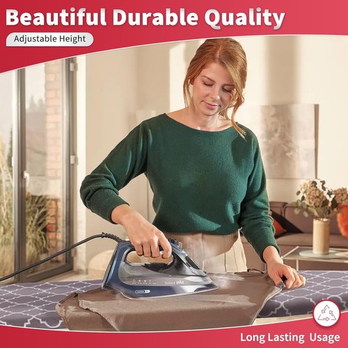 Full Size Ironing Board - Sturdy 57” x 15” Design with Iron Rest & Heat Resistant Cover - Black Gray