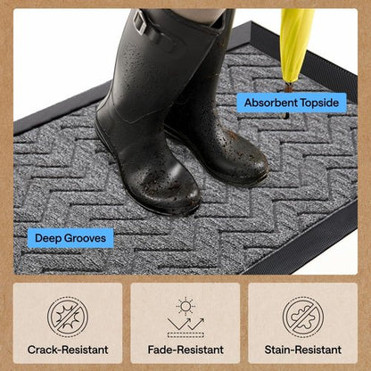 GORILLA GRIP 100% Waterproof All-Season WeatherMAX Doormat, 34x58, US Designed Natural Rubber, Stain and Fade Resistant, Low Profile Indoor Outdoor Door Mats, Easy Clean Patio Mat, Steel Chevron