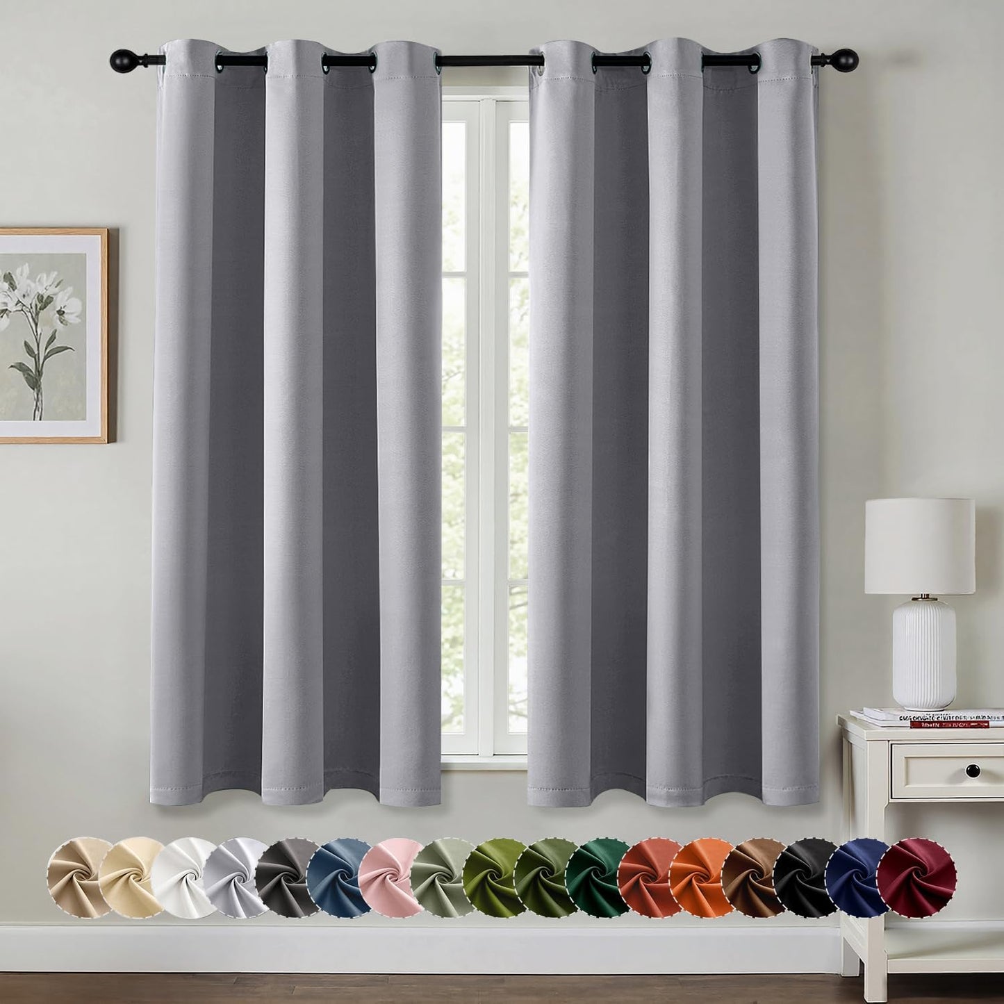 MIULEE Light Grey Blackout Curtains - Thermal Insulated Room Darkening Drapes | 63 Inches, 2 Panels