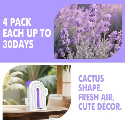 Air Freshener | Cactus-Shaped Lavender Scent Odor Eliminator - 2 Pack with 2 Refills, Lasts Up to 120 Days