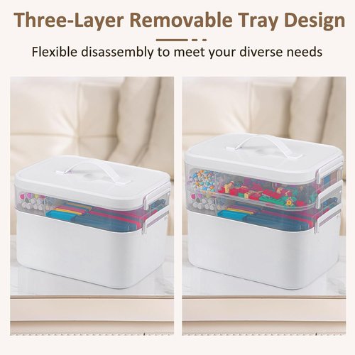 Craft Organizer by 3-Layer | Removable Trays & Lids | Art Supply Storage Box (10.62” x 9” x 7.67”)