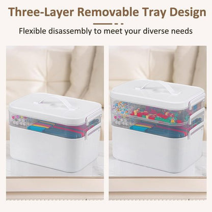 Craft Organizer by 3-Layer | Removable Trays & Lids | Art Supply Storage Box (10.62” x 9” x 7.67”)