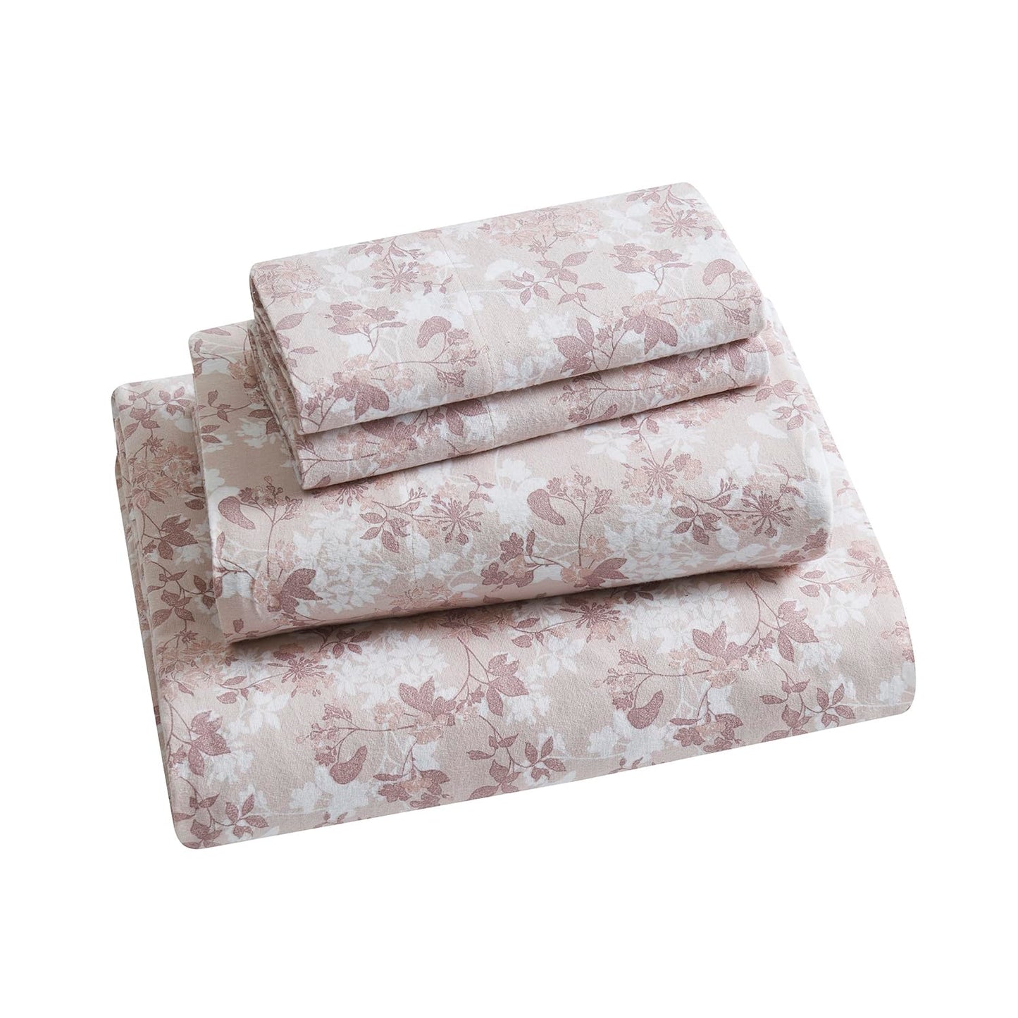 Tahari Home - Queen Sheets, 4-Piece Cotton Flannel Bedding with Matching Pillowcases, Brushed for Extra Softness, Cozy Home Decor (Mora Blush, Queen)