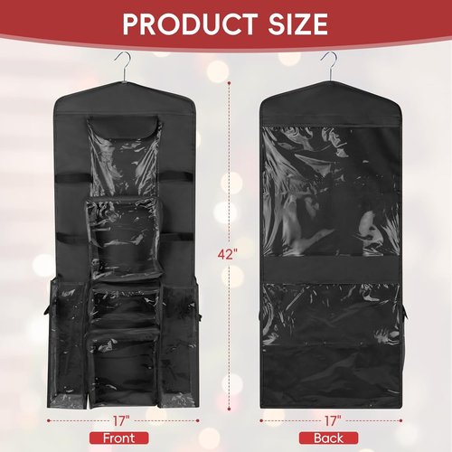 Gift Wrap Organizer by [Brand Name] - Double-Sided Hanging Storage with Multiple Pockets & Elastic Straps | Space-Saving Black Design