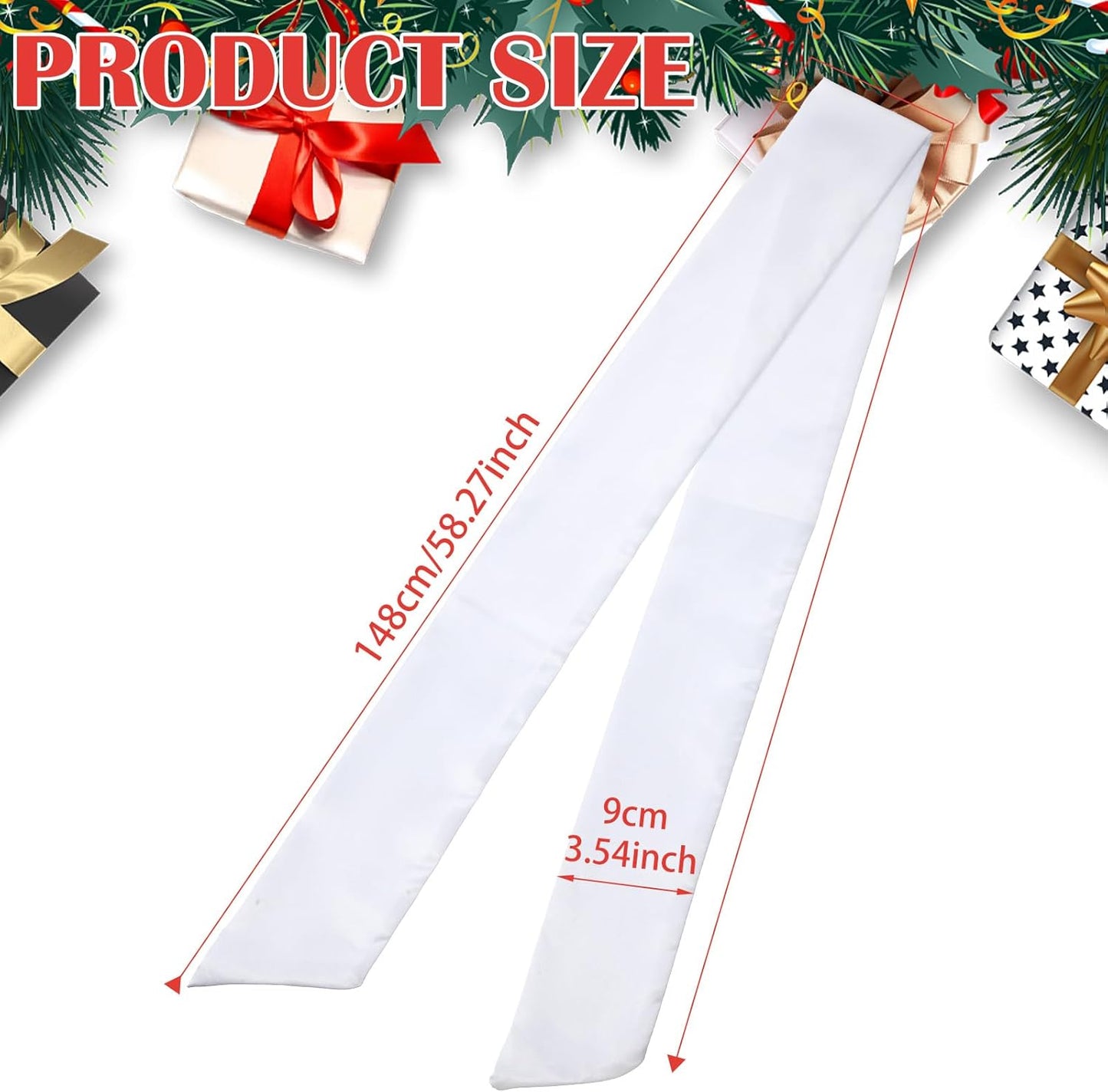 Skiennix 6Pcs White Wreath Sash - Blank Satin Sashes for Embroidery | 3.5" x 58" for Weddings & Holidays