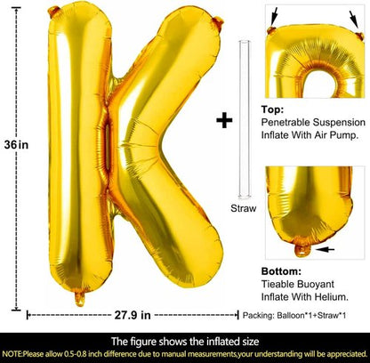 Lovoir 40 Inch Jumbo Gold Letter K Balloon - Mylar Foil Helium Decoration for Birthday Parties
