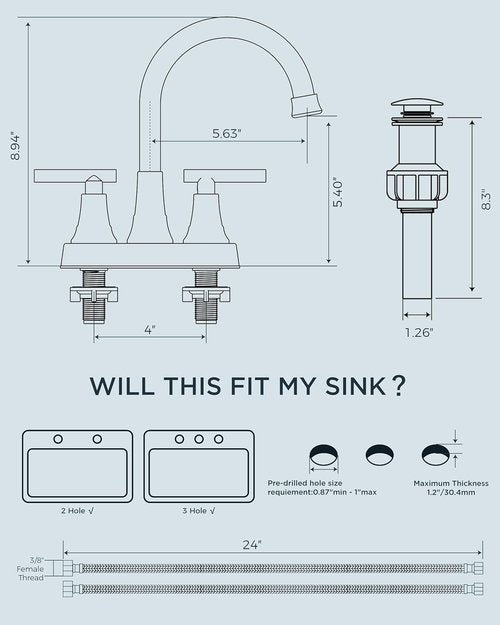 FORIOUS Matte Black Bathroom Faucet - 4-Inch Centerset Design with Pop-Up Drain & 360° Spout