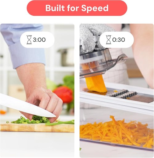Fullstar Mandoline Slicer - 6-in-1 Kitchen Tool with Safety Glove | Versatile Fruit, Veggie & Cheese Cutter (Black)