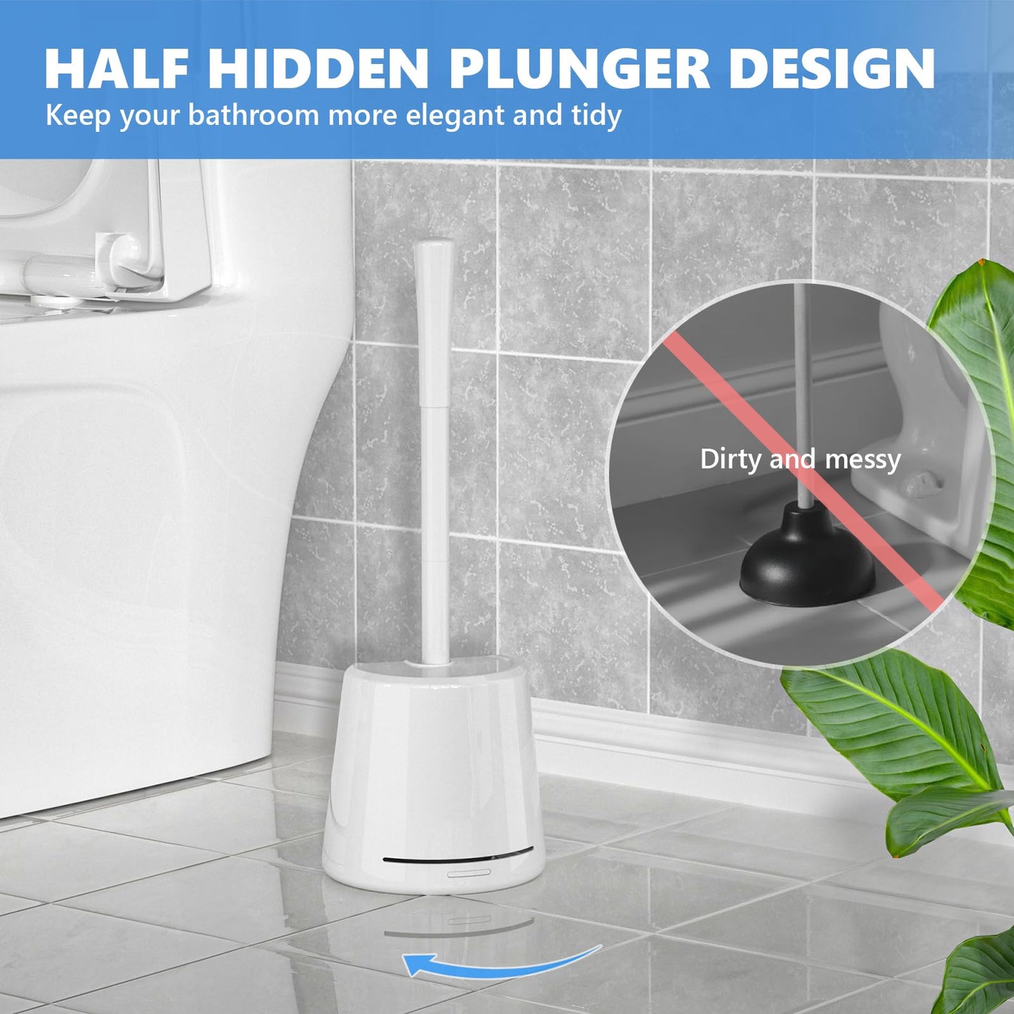 Toilet Plunger with Holder, Plungers for Bathroom Heavy Duty for 5.7-inch Toilet Drain, Toilet Plunger and Holder Combo for Bathroom Cleaning