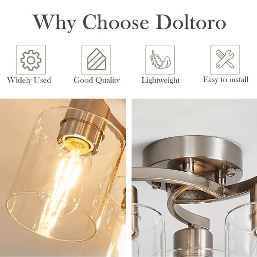 Doltoro Brushed Nickel Ceiling Light Fixtures, 3-Light Kitchen Light Fixture, Modern Flush Mount Ceiling Light Mount with Clear Glass Shade for Foyer Stairs Hallway Entryway Bedroom