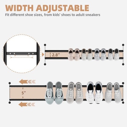 STORAGE MANIAC Long Expandable Shoe Rack, 18 Pairs Metal Wide Stackable Shoe Rack, Adjustable Shoes Shelf, Freestanding Shoes Organizer for Closet, Entryway, Hallway, Garage, Front Door, 3 Tiers