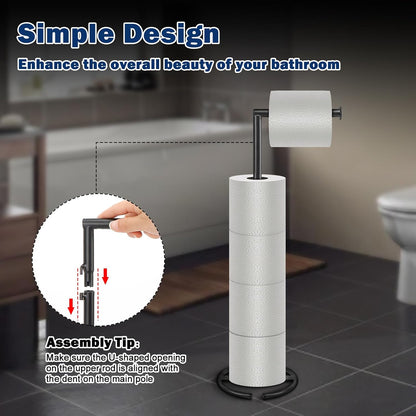 NearMoon Bath Toilet Paper Holder - Modern Standing Tissue Roll Holder with Rustproof Metal Base | Matte Black
