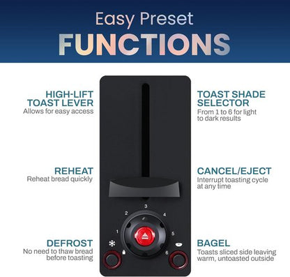 Elite Gourmet 2-Slice Toaster - Extra Wide 1.25” Slots, 6 Settings, Stainless Steel Finish