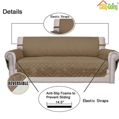 Easy-Going Reversible Oversized Couch Cover for 3 Cushion Couch Sofa Cover for Dogs Water Resistant Furniture Protector Cover with Foam Sticks for Pet (Oversized Sofa, Camel/Ivory)