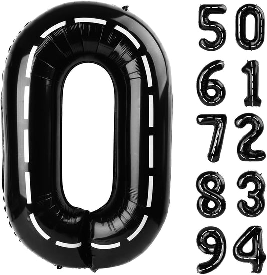 Race Car Number Balloon - 40 Inch Black 0 Balloon for Boys' Birthday Party Decorations