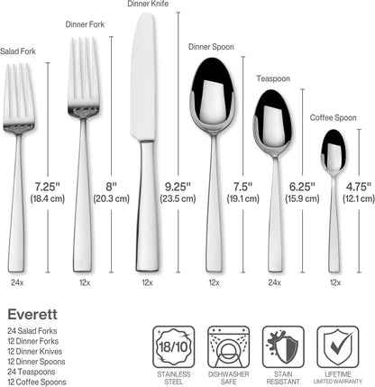 Mikasa Everett 101-Piece Flatware Set - Durable 18/10 Stainless Steel Cutlery for 12 | Sleek Design