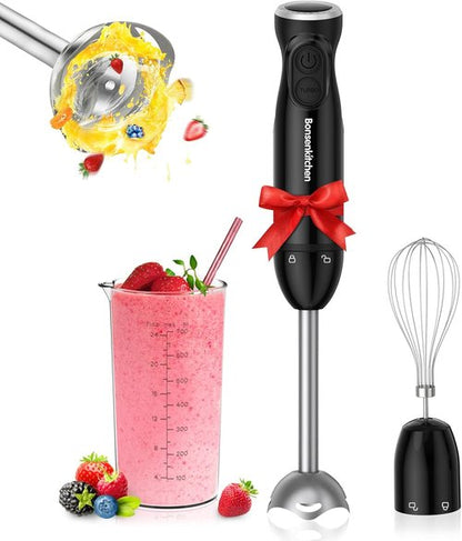 Immersion Hand Blender - 12-Speed Turbo Mode Mixer with Egg Whisk & 24oz Beaker for Smoothies & Sauces