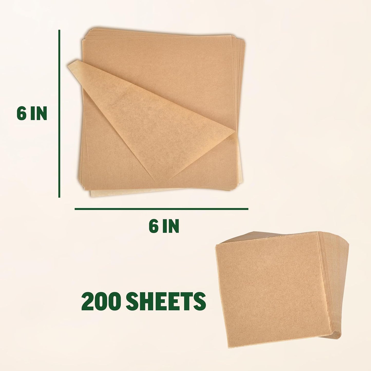 Zenlogy Parchment Paper Squares - Unbleached, Non-Stick, Pre-Cut (200 Sheets) for Candy Wrappers & Baking