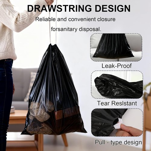 30 Gallon Heavy Duty Drawstring Trash Bags by [Brand Name] - Extra Thick, Tear & Leak Resistant | 30 Count, Black