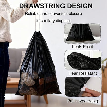 30 Gallon Heavy Duty Drawstring Trash Bags by [Brand Name] - Extra Thick, Tear & Leak Resistant | 30 Count, Black
