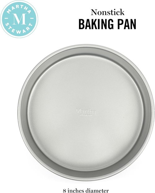 Martha Stewart Gallen 8-Inch Round Nonstick Carbon Steel Cake Pan - Durable Bakeware for Cakes & Pies