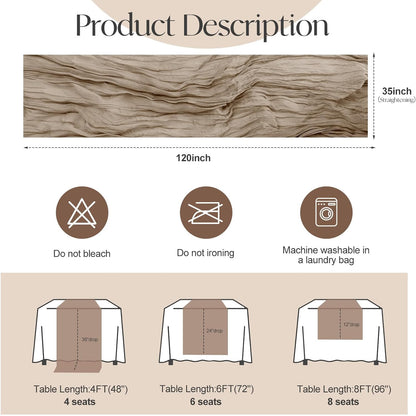 Skiennix Nude Cheesecloth Table Runner - 120 Inch Boho Rustic Decor for Weddings & Parties