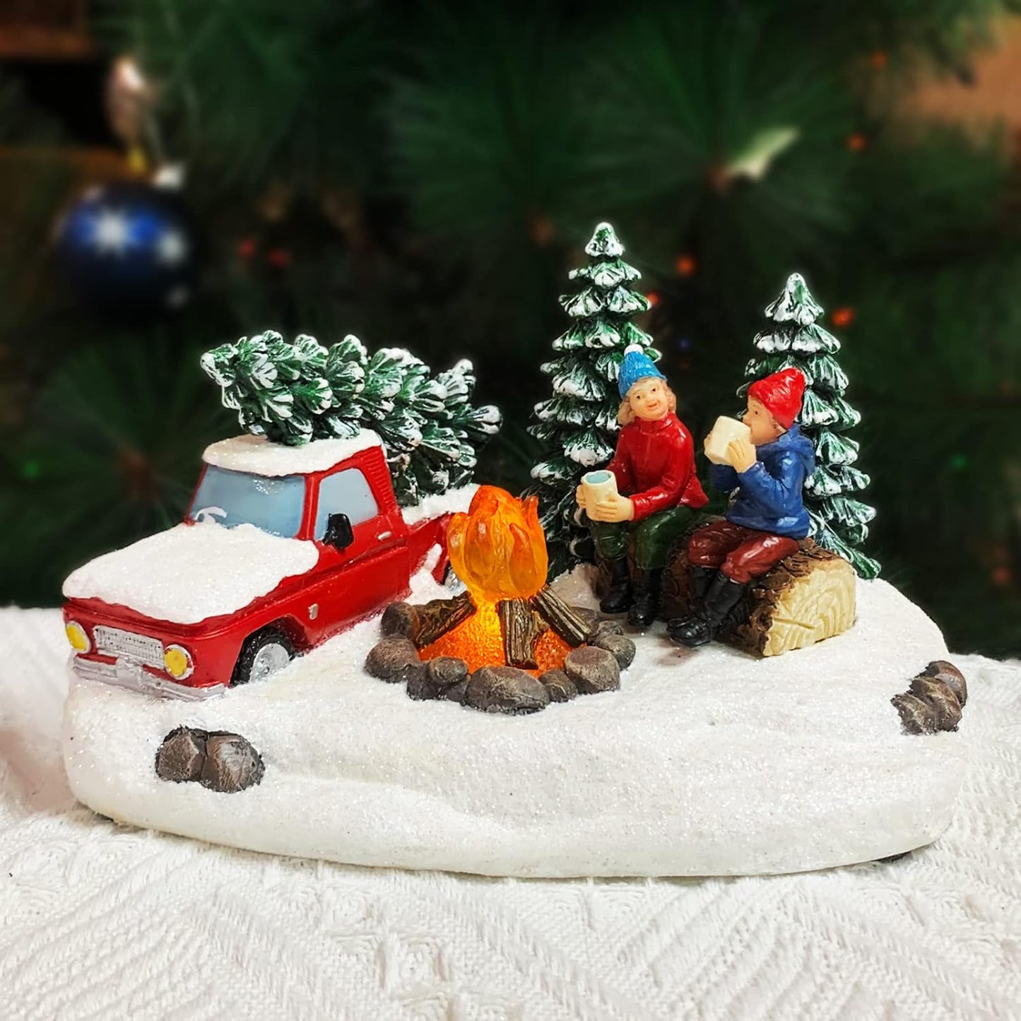 Moments In Time Christmas Village Scene - LED Campfire Display | Battery Operated (4.3" H x 6.6" W x 4.3" D)