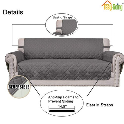 Easy-Going Reversible Couch Cover for 3 Cushion Couch Sofa Cover for Dogs Water Resistant Furniture Protector Cover with Foam Sticks Elastic Straps for Pet Cat (Sofa, Gray/Ivory)