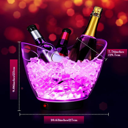 Umigy 6 Pcs 5L LED Ice Buckets Clear Plastic Ice Bucket Large Capacity Light RGB Colorful LED Cooler with Lights for Champagne Wine Beer Party Bar Club