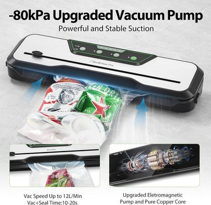 Automatic Food Vacuum Sealer Machine | Beelicious Pro 80KPa 8-In-1 Food Vacuum Saver with Starter Kits | 15 Bags, Pulse Function, Moist&Dry Mode and External VAC for Jars and Containers