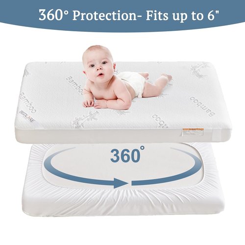 BEDLORE Waterproof Crib Mattress Protector - Ultra Soft Bamboo Viscose Pad Cover | 2 Pack, Noiseless for Standard Baby Bed 52''x28'', White