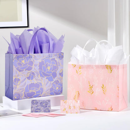 YANGTE 2 Pack Large 13" Reusable Gift Bags - Beautiful Design with Greeting Card & Tissue Paper for Birthdays, Weddings, & Special Occasions