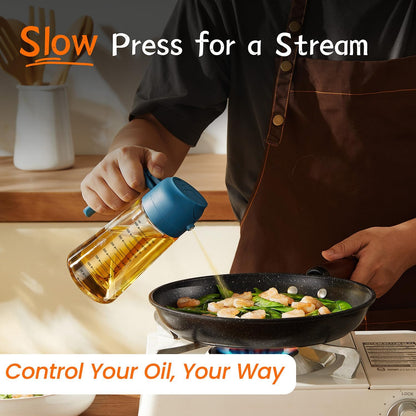 TrendPlain 16oz Glass Olive Oil Sprayer - 2-in-1 Dispenser for Cooking & BBQ - Black & Navy
