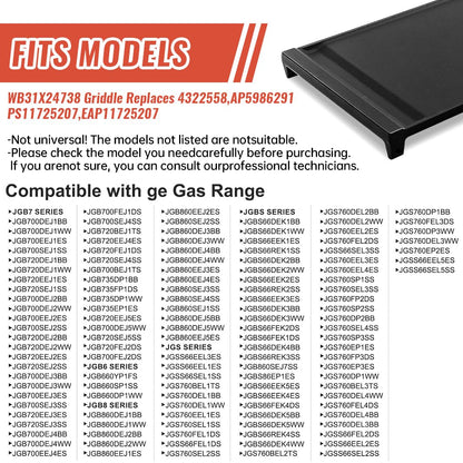 Upgraded WB31X24738 Griddle Replacement for GE Gas Stove, WB31X24998 Cast Iron Center Pan for Gas Range Parts Stove Top Pan Griddle Cooktop