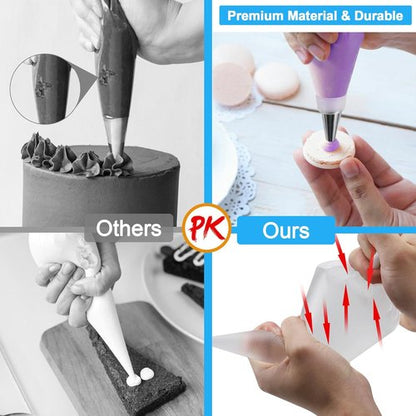 Firstake Piping Bags and Tips Set - 100 Disposable 12-Inch Anti-Burst Pastry Bags for Cake Decorating