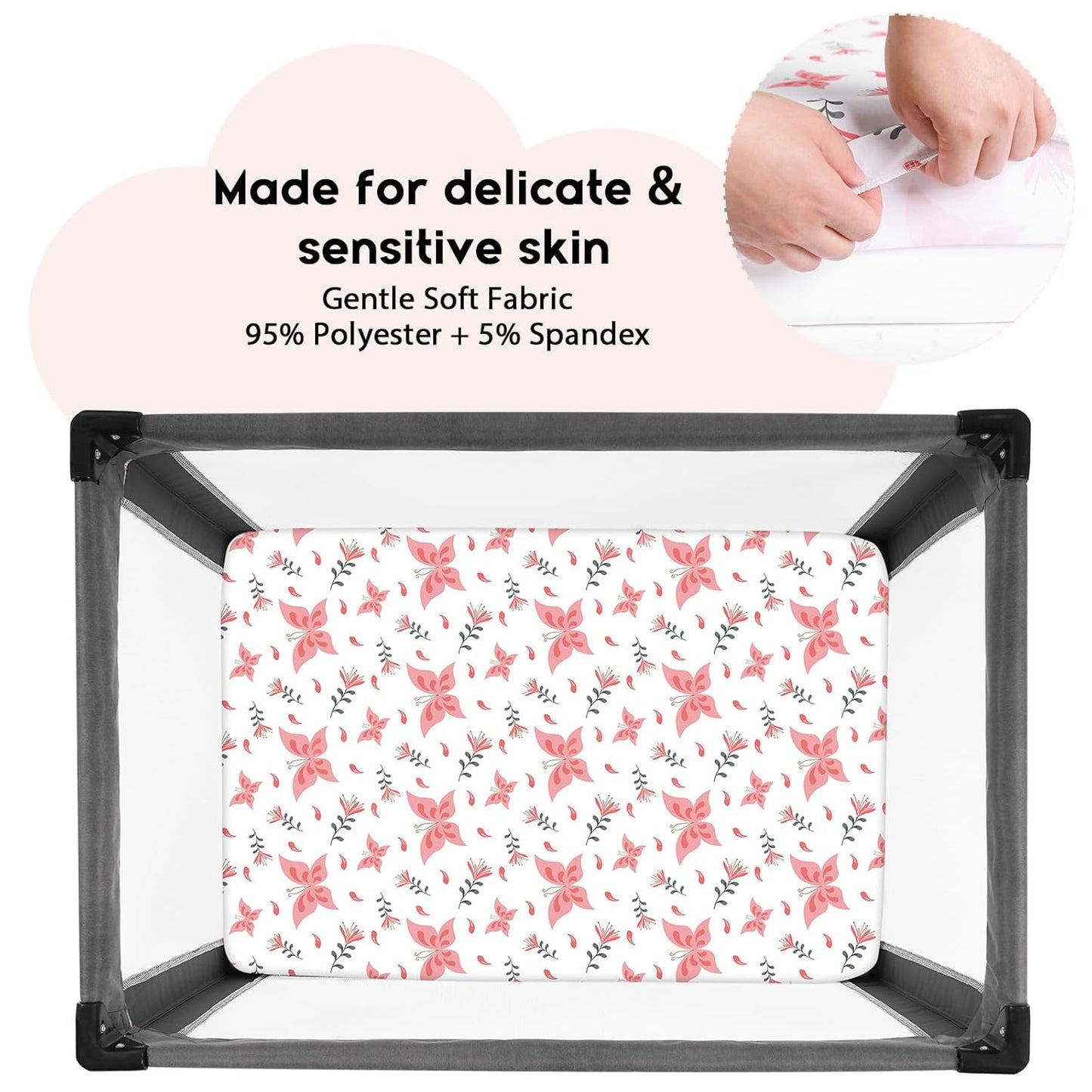 Yoofoss Fitted Pack and Play Sheets - Soft, Breathable Mini Crib Sheets 2-Pack (Pink + Butterflies)
