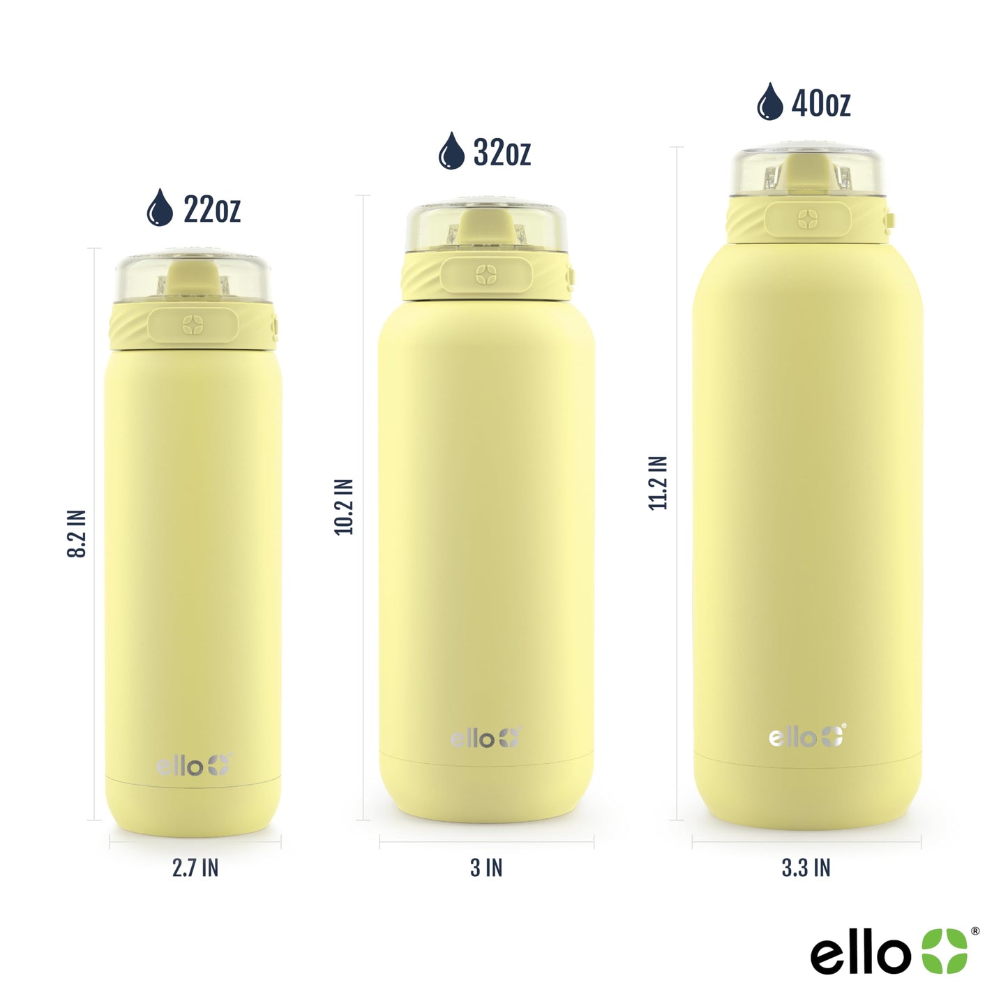 Ello Cooper 32oz Stainless Steel Water Bottle with Straw and Carry Handle, Double Walled and Vacuum Insulated Metal, Leak Proof Locking Lid with Soft Silicone Spout, Reusable, BPA Free, Lemonade