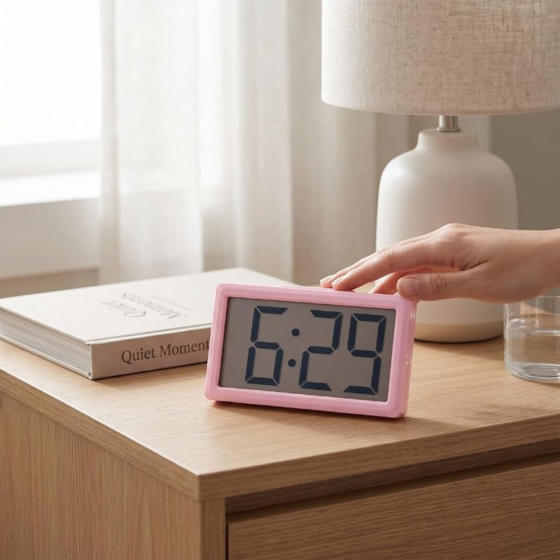 Pink Magnetic Digital Clock with Stand - 12 Hour Display, Desktop & Fridge Mount