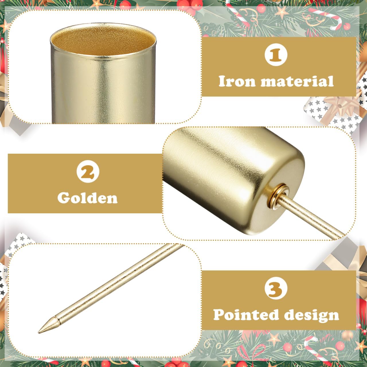 Angoily Candle Holder Stakes - 5 Pcs Golden Taper Candlestick Holders for Christmas Tree Decor