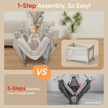 TinyGlow 4-in-1 Baby Bassinet - Portable Crib with Mattress, Diaper Changer & Mosquito Net