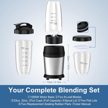 Skiennix 12-Piece Smoothie Blender - 25,000 RPM Personal Blender with 23oz, 32oz, 37oz Cups & Ice Crushing Blades