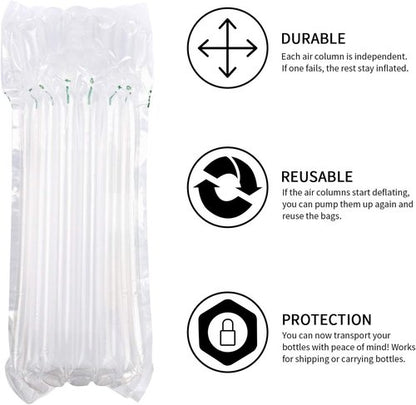 5 Pack Wine Bottle Travel Bags with Pump - Inflatable Protective Air Column Bags for Shipping & Luggage