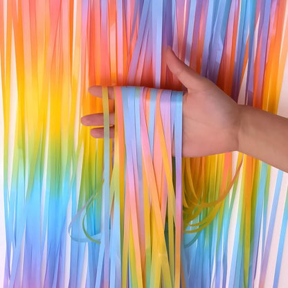 GREATRIL Gradient Pastel Foil Fringe Curtain - Colorful Backdrop Streamers for Kids' Parties | 2 Pack