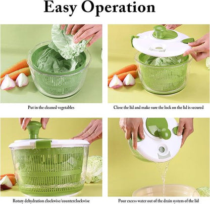 Large Salad Spinner - 5 Qt Capacity | Manual Vegetable Dryer with Double-Lock Handle